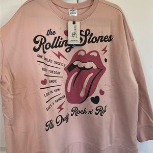 The Rolling Stones Round Neck Graphic Oversized Sweatshirt Soft Pink 2X Slouchy